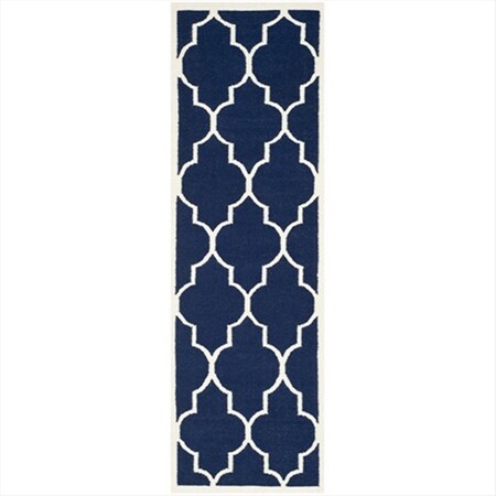 Safavieh 2 ft. -6 in. x 6 ft. Runner Contemporary Dhurries- Navy and Ivory- Flatweave Rug DHU632D-26
